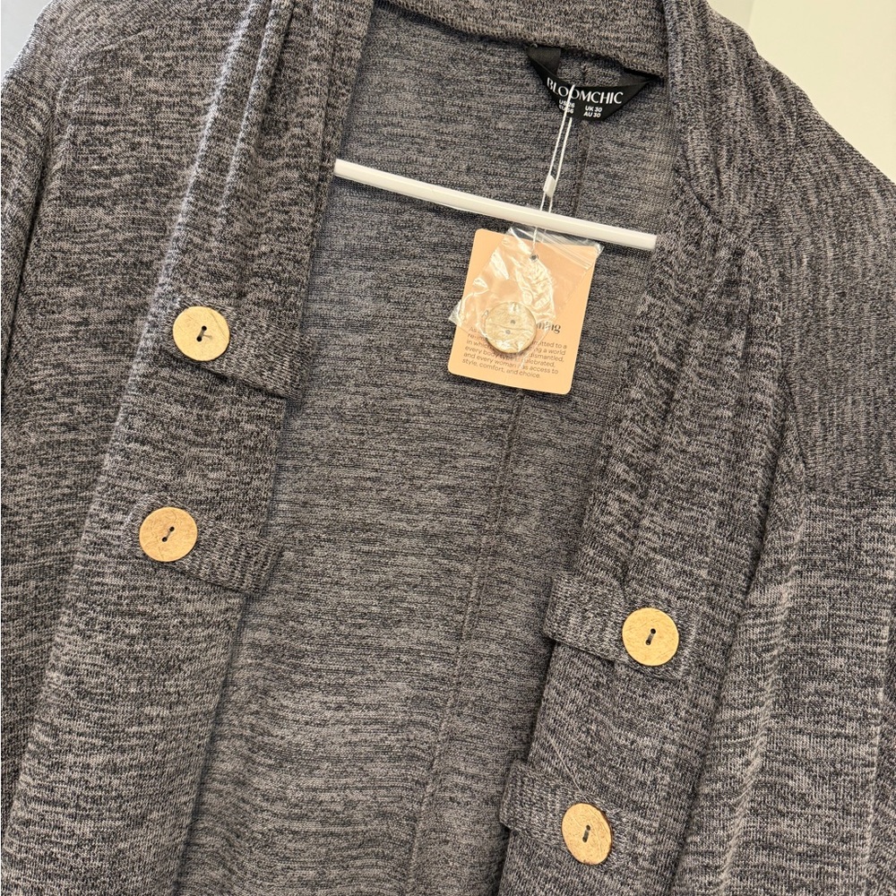 BloomChic Gray Cardigan with Tan Buttons